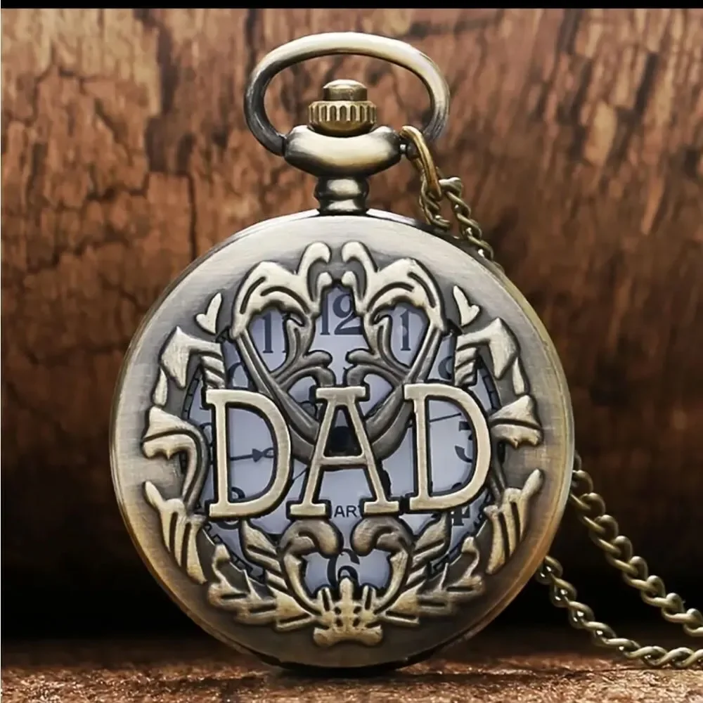 Dad Pocket Watch Antique Bronze Quartz Chain Father’s Day Gift Vintage Style